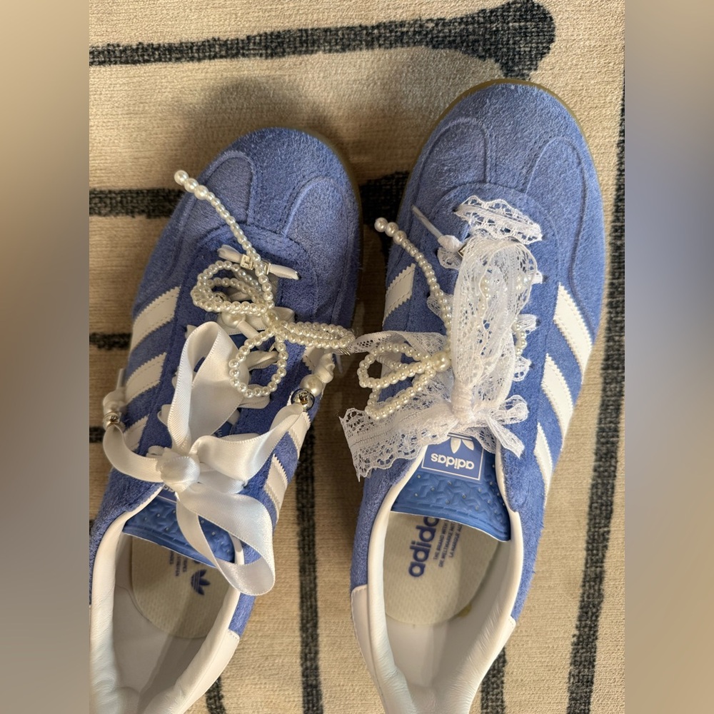 adidas Women's Blue Suede Sneakers with White Stripes